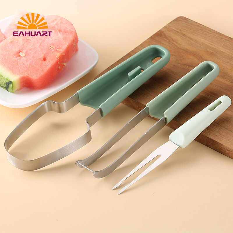 Portable 3-in-1 Watermelon Tool Set – Slice, Scoop & Fork 