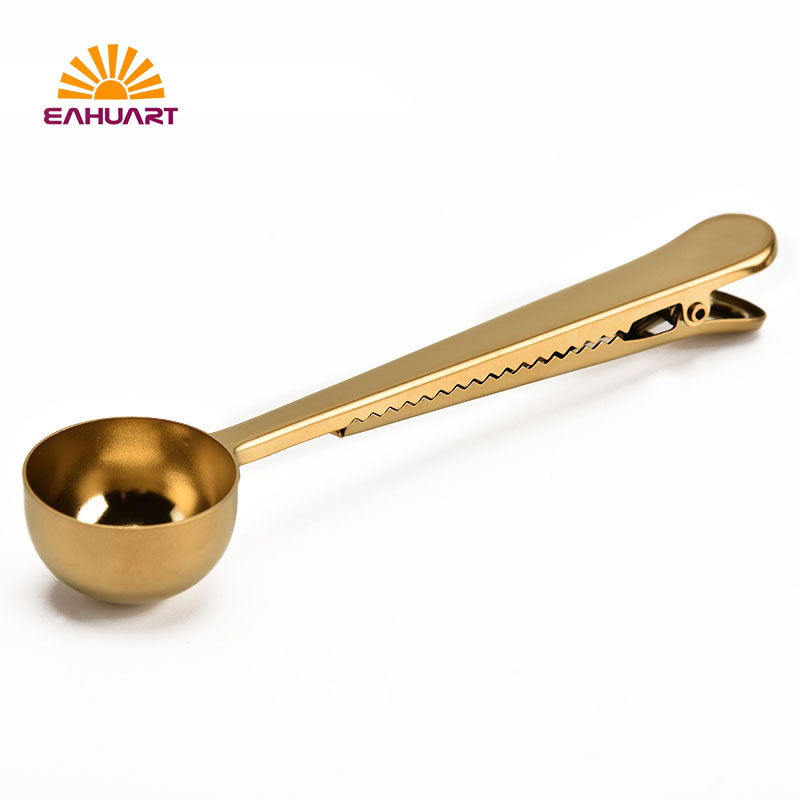 Manufacturer Luxury 2-in-1 Gold Coffee Scoop with Clip