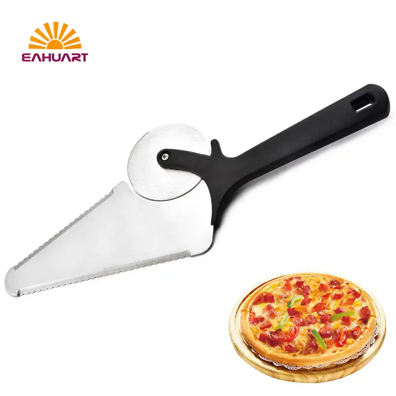 Pizza Peel and Cutter - Pizza Transfer Tool & Built-In Wheel 