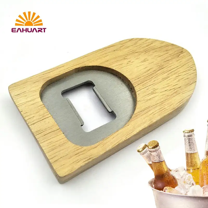 Custom Logo Wood-Handle Bottle Opener - Premium Bar Tool
